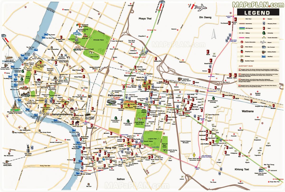 bangkok atraksionet kryesore hartë